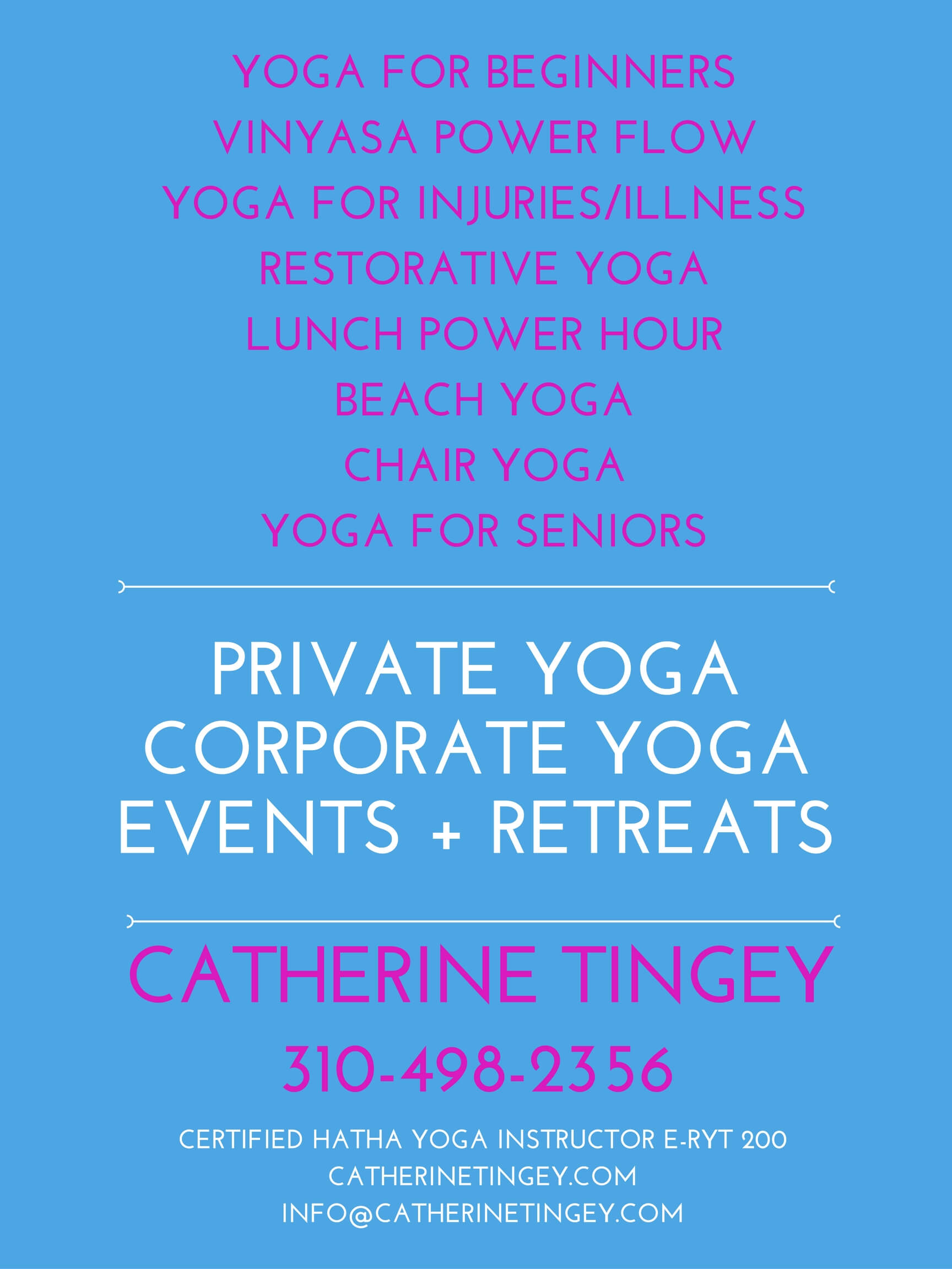 Contact Private Yoga Instructor Santa Monica Brentwood Pacific Palisades Bel Air Venice
